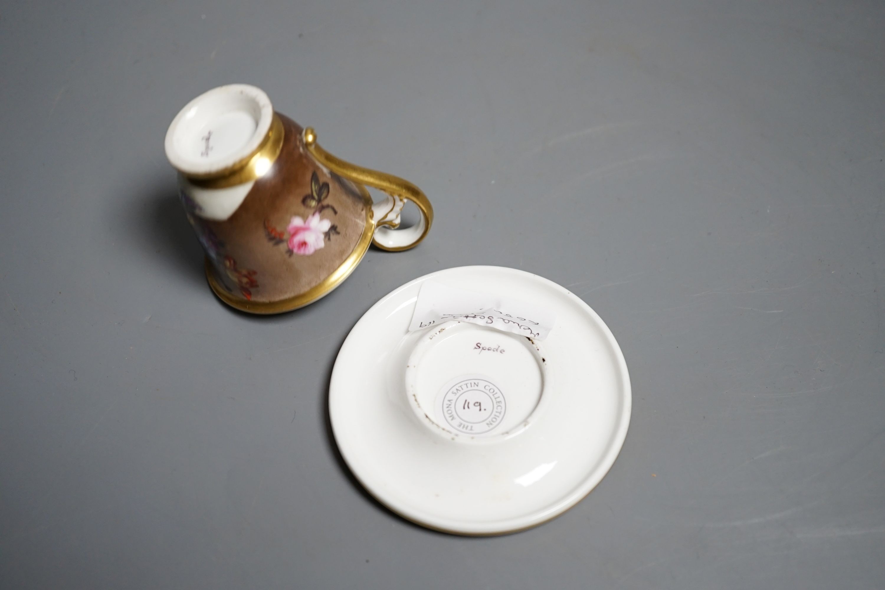 A Spode miniature teacup and saucer, c.1820. Provenance - Mona Sattin collection of miniature cups and saucers, collection no. 119.